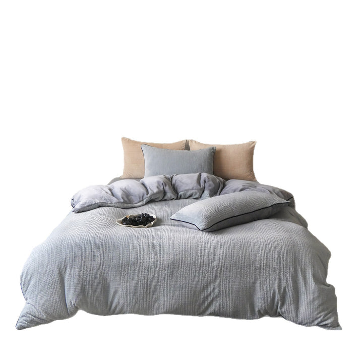 Quilted Textured Cotton Duvet Cover Set with Contrast Piping