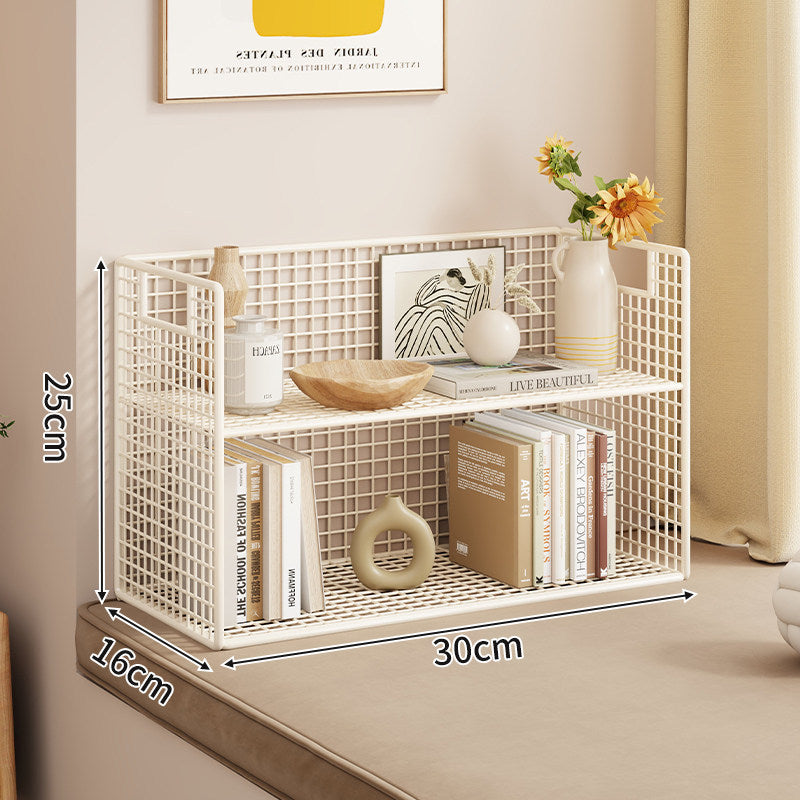 Tiered Metal Grid Countertop Display Shelf Organizer with Open Mesh Panels