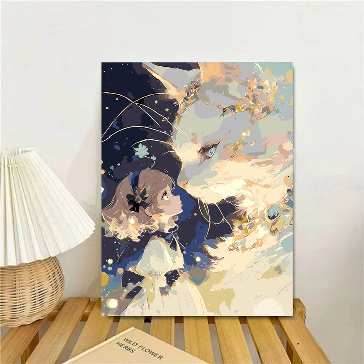 Whimsical Fantasy Cat and Girl Wall Art Stornfield