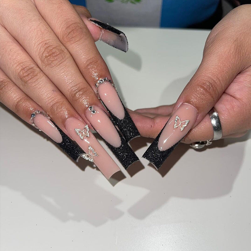 Decorative Long Stiletto Press-On Nails with Rhinestone Accents Stornfield