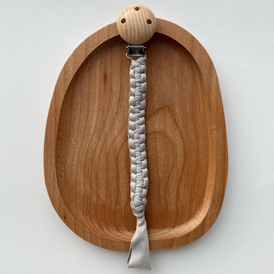 Braided Cotton Pacifier Clip with Wooden Safety Clip