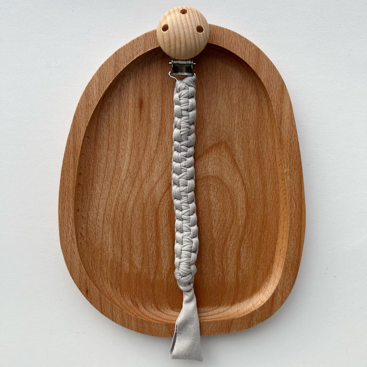Braided Cotton Pacifier Clip with Wooden Safety Clip