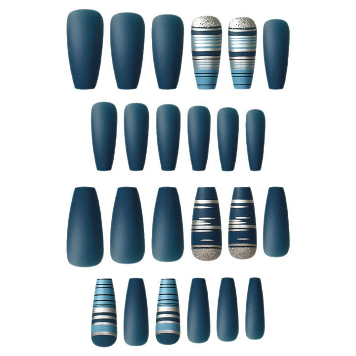 Fashionable Matte Finish Press-On Nails with Metallic Stripes Stornfield