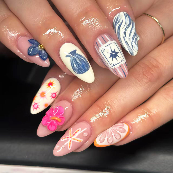 Ocean-Themed Decorative Press-On Nail Set