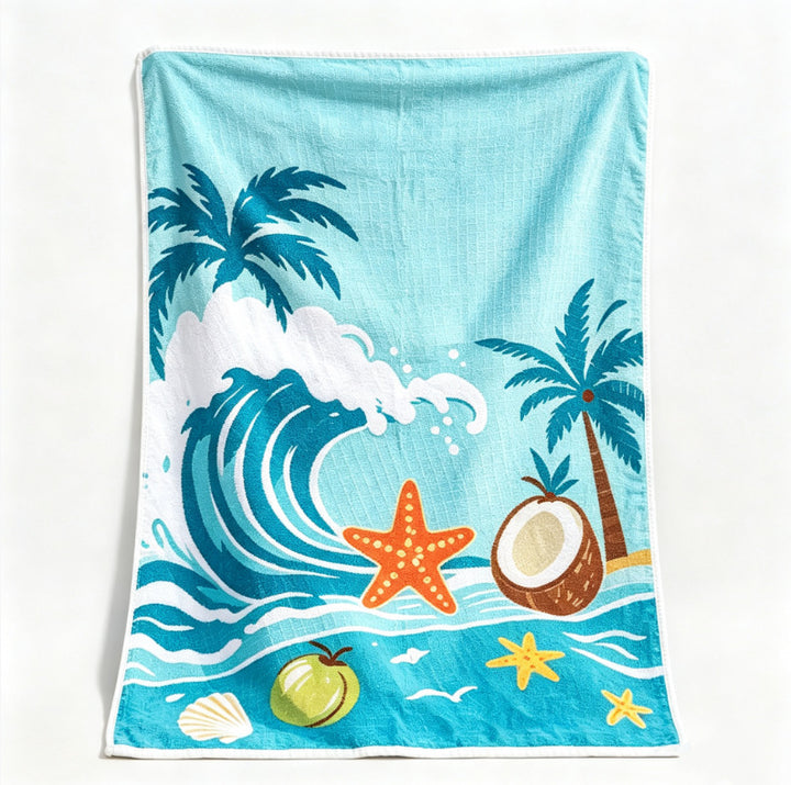 Beach blanket with tropical motif and high-quality waffle structure Stornfield