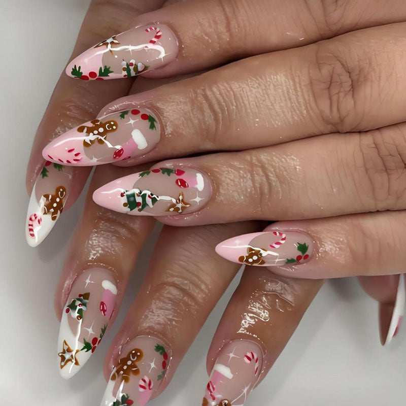 Artificial nail set with festive Christmas motifs and glossy finish Stornfield