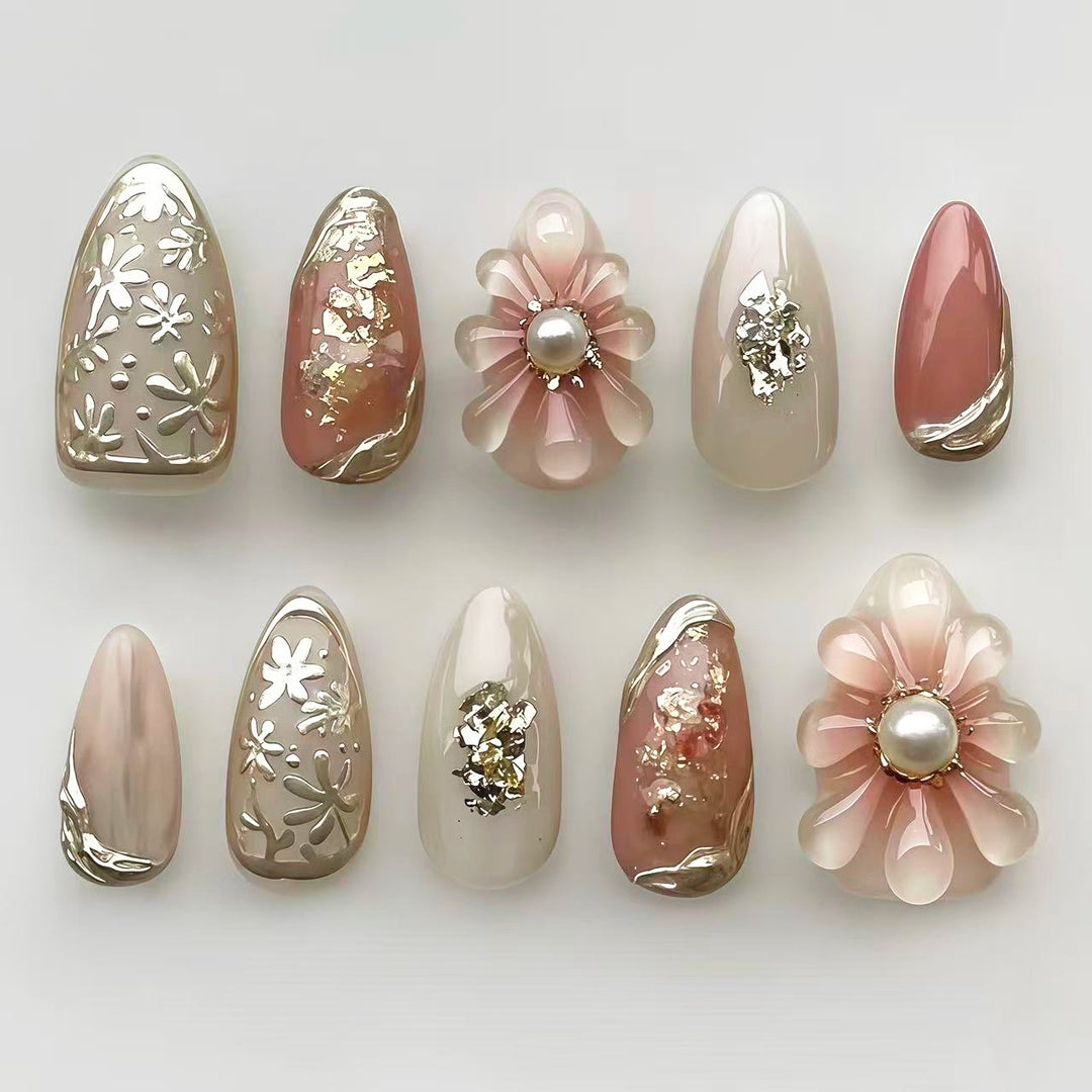 Luxurious Floral-Embellished Press-On Nail Collection