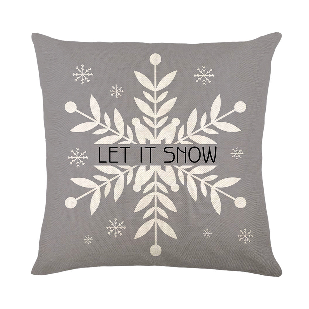 Holiday Linen Throw Pillow Cover with Merry Bright Script and Ribbon Bow Accent