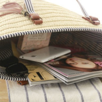 Braided Beach Bag with Elegant Leather Handles Stornfield