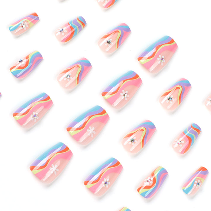 Artful Nail Extensions with Colorful Gradient and Delicate Flower Pattern Stornfield