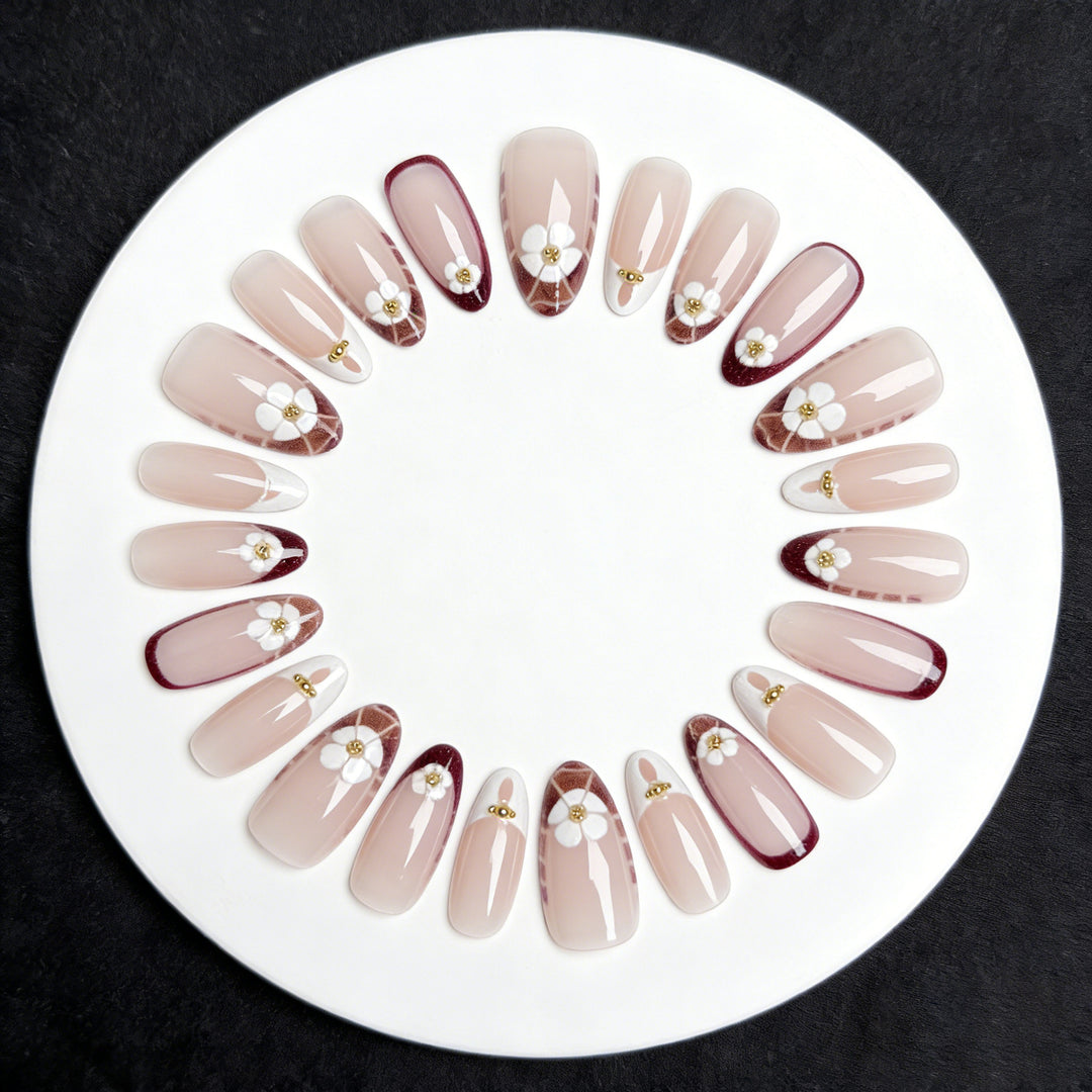 Elegant Floral Design Press-On Nail Enhancements Stornfield