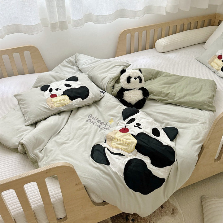 Kids Appliqué Puppy Cotton Sateen Duvet Cover with Quilted Puppy Face Pillow Shams