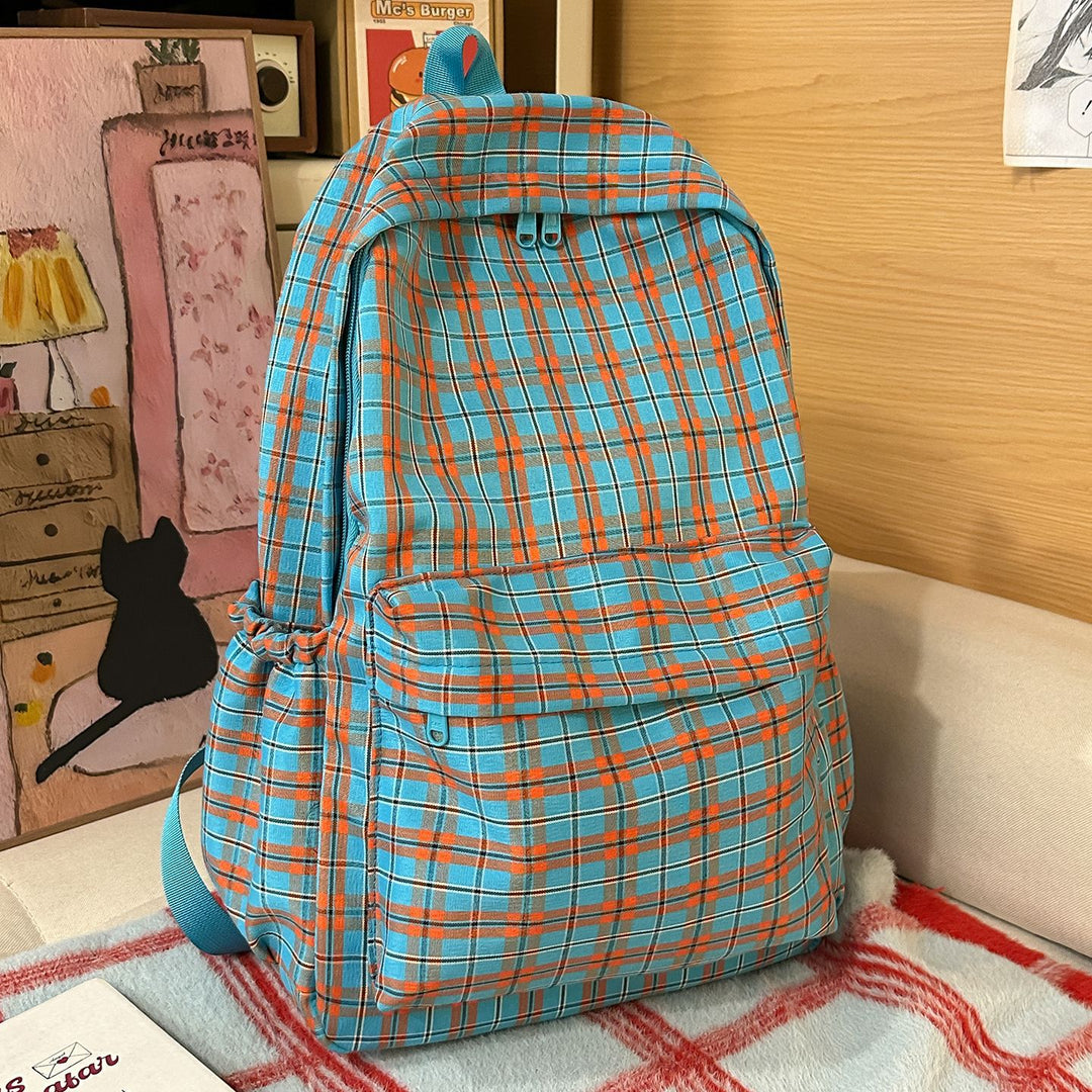 Backpack with Practical Check Pattern and Cute Plush Pendant Stornfield