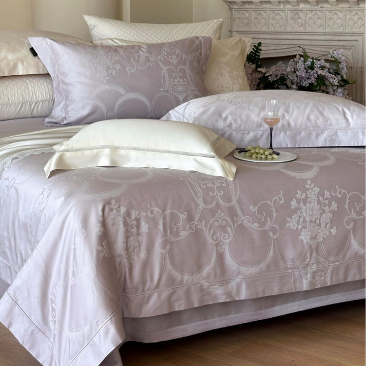 Premium Jacquard Damask Bedding Ensemble with Quilted Euro Shams