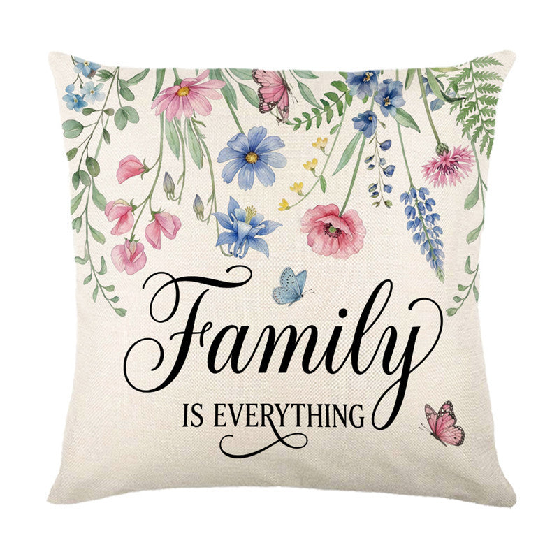 Decorative Linen-Texture Floral "Bless This Home" Accent Pillow