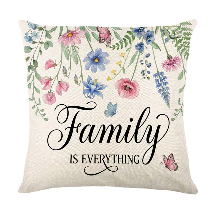 Decorative Linen-Texture Floral "Bless This Home" Accent Pillow