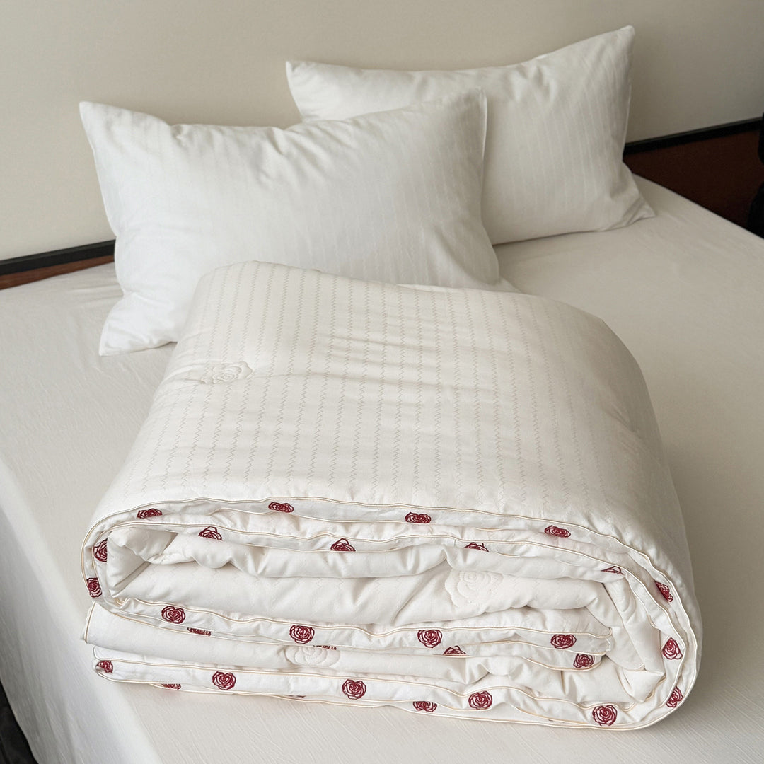 Premium Embroidered Down Alternative Duvet Comforter with Rose Embroidered Edge