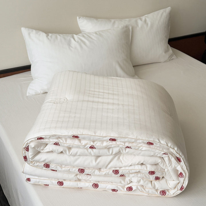 Premium Embroidered Down Alternative Duvet Comforter with Rose Embroidered Edge