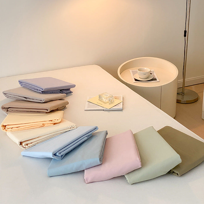 Smooth cotton percale bed sheet set with extra overhang and reversible pillowcases