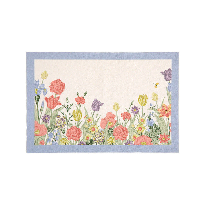 Flat woven runner and doormat with watercolor wildflower pattern