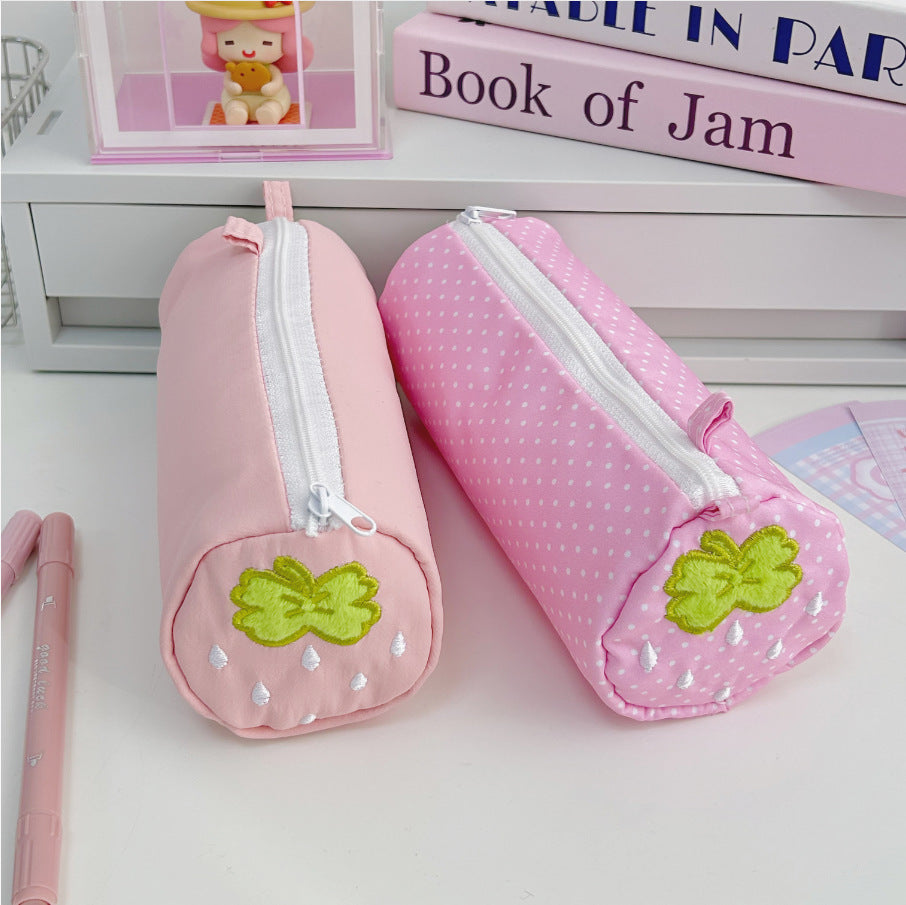 Strawberry-Themed Plush Pencil Pouch