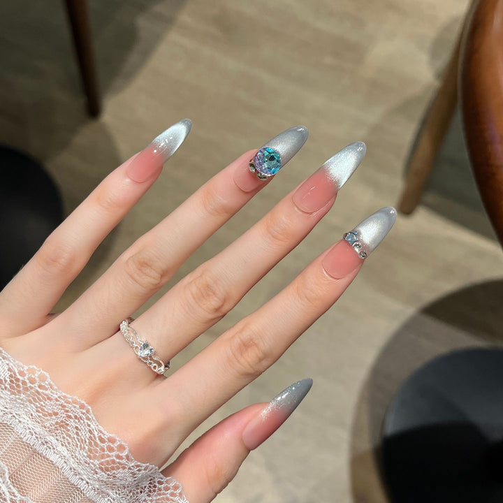 Premium Glossy Nail Extensions with Rhinestone Detail Stornfield