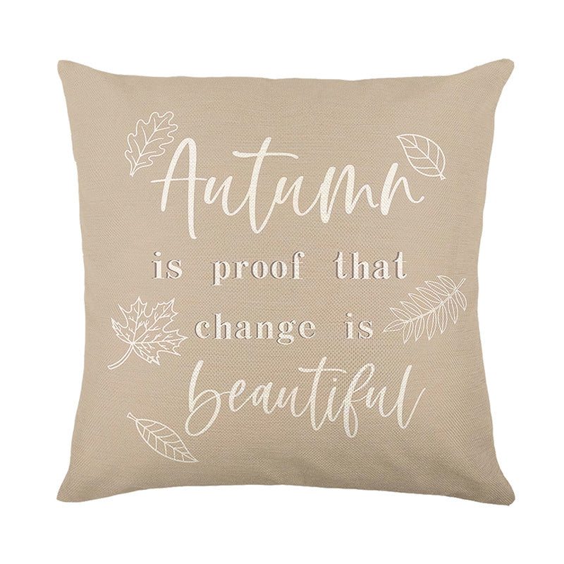 Decorative Linen-Texture Autumn Quote Throw Pillow Cover