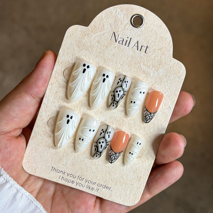 Artistic Ghost-Themed Press-On Nail Set Stornfield
