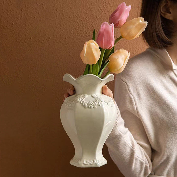 Decorative Floral Embellished Ceramic Vase for Display