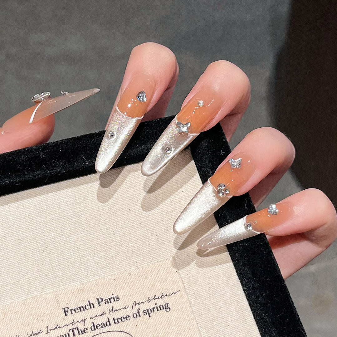 Elegant Press-On Nail Extensions with Gem Accents Stornfield