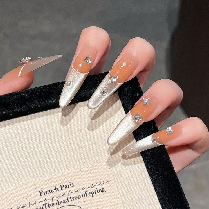 Elegant Press-On Nail Extensions with Gem Accents Stornfield