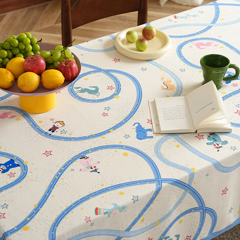 Child-friendly wipeable tablecloth with playful train and animal motif Stornfield