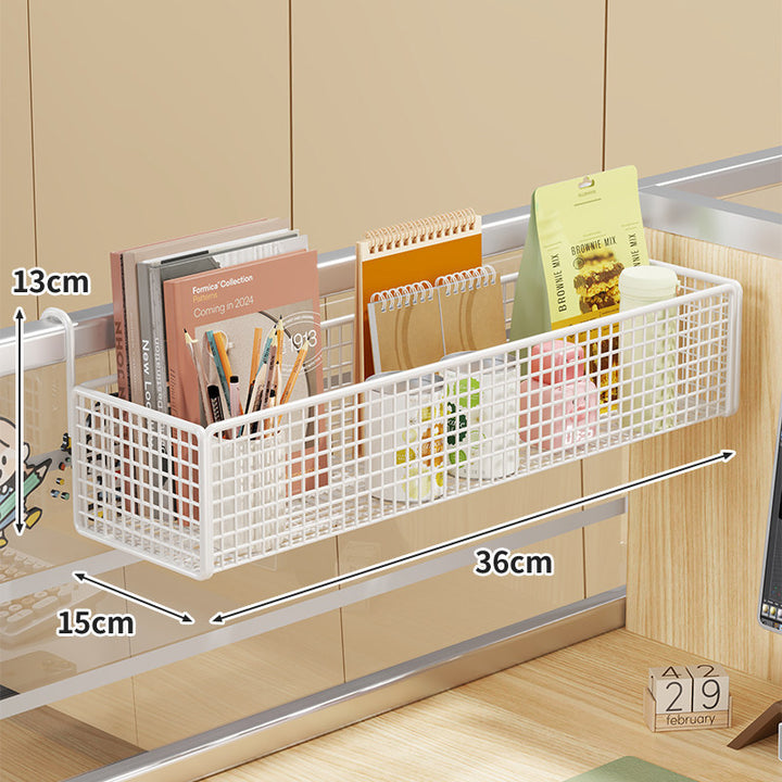 Desk Rail-Mounted Mesh Organizer Basket with Hooks