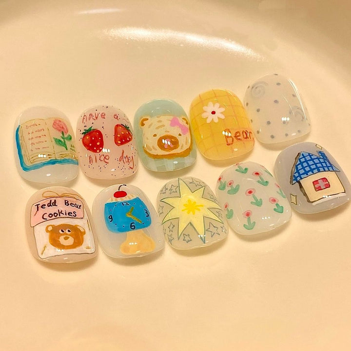 Artistic Coffee-Inspired Press-On Nail Art Set Stornfield