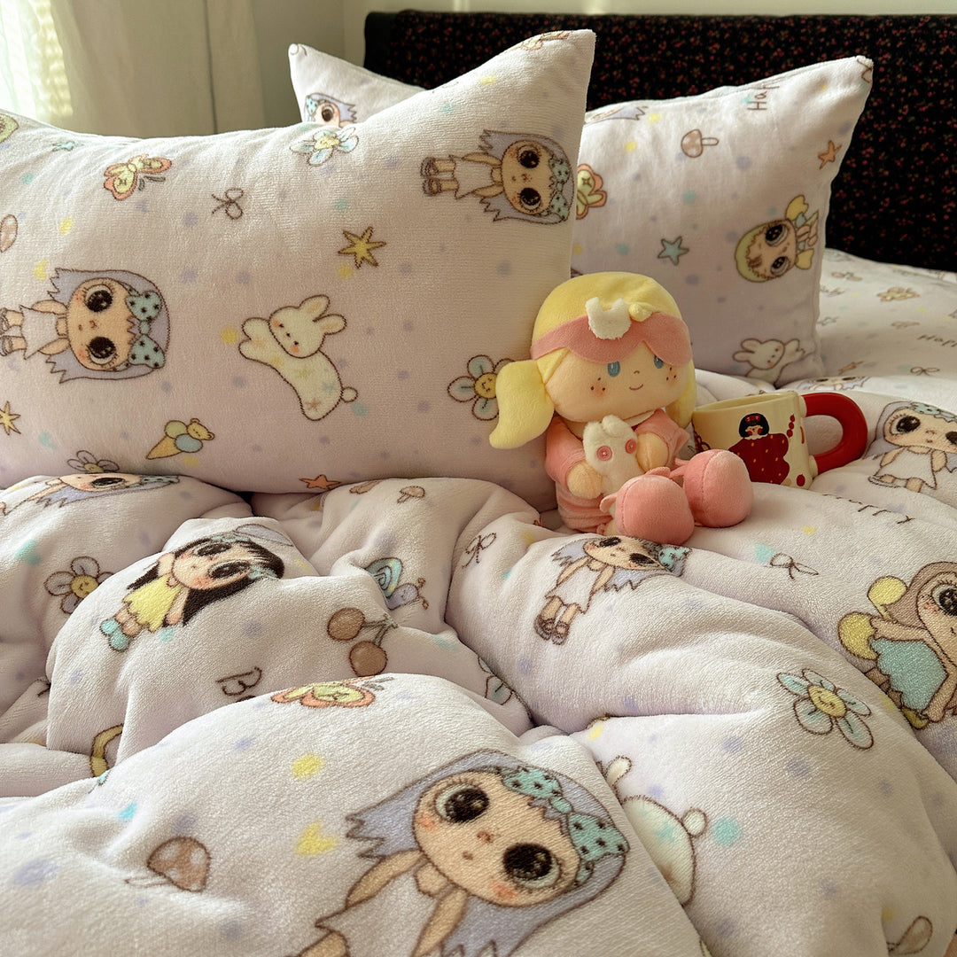 Children's Plush Reversible Teddy Patchwork Comforter Bed Set