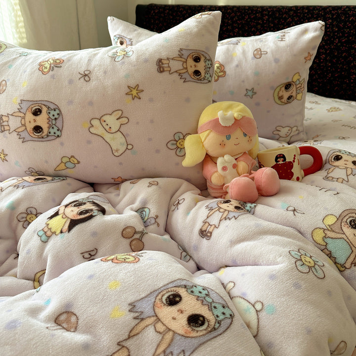 Children's Plush Reversible Teddy Patchwork Comforter Bed Set
