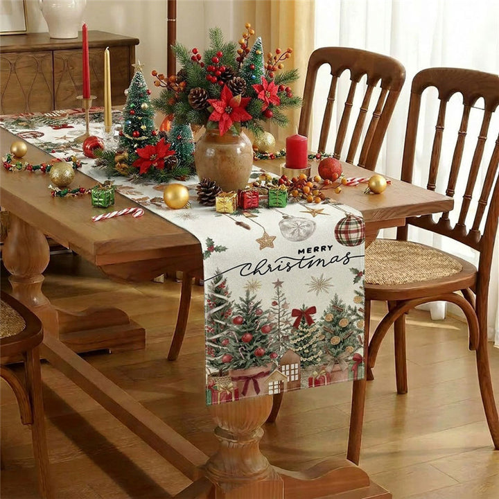 Cotton-Linen Festive Poinsettia Christmas Table Runner