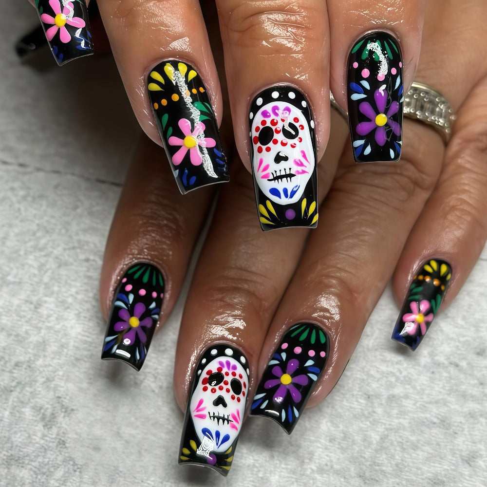 Creative artificial nails with sugar skull design Stornfield