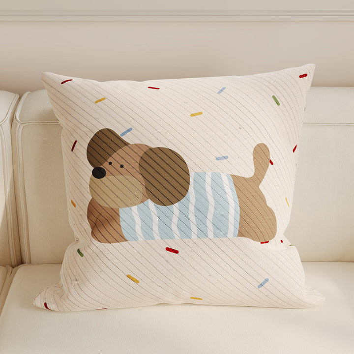 Square Knit Cartoon Bear Decorative Throw Pillow Cover with Polka Dot Print and Hidden Zipper