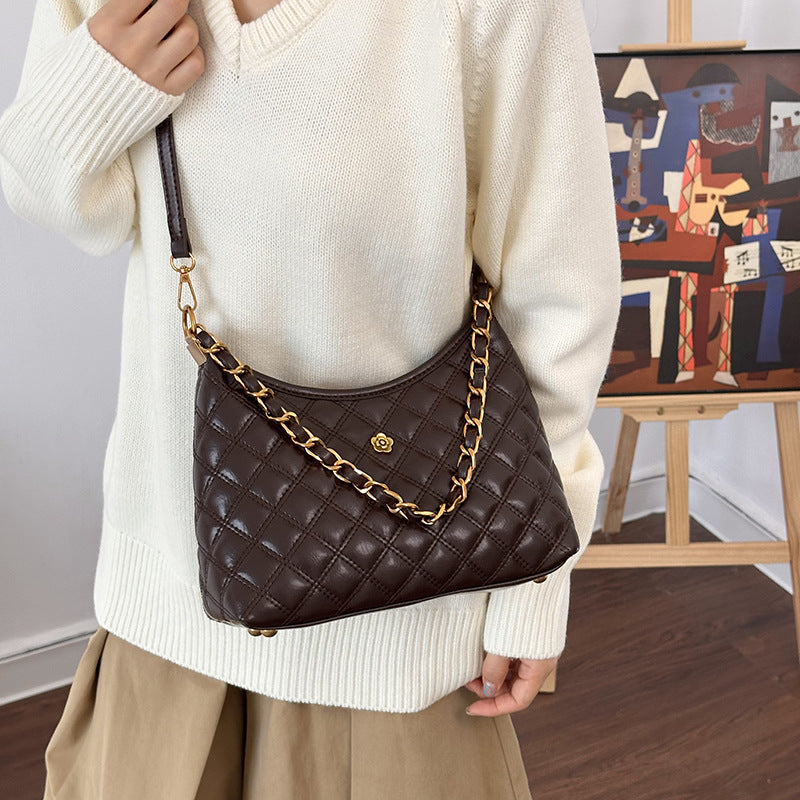 Quilted Chain-Accent Shoulder Bag