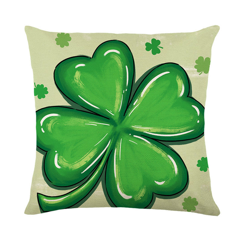 Decorative Cotton-Linen St. Patrick's Day Square Throw Pillow Cover with Shamrock Print