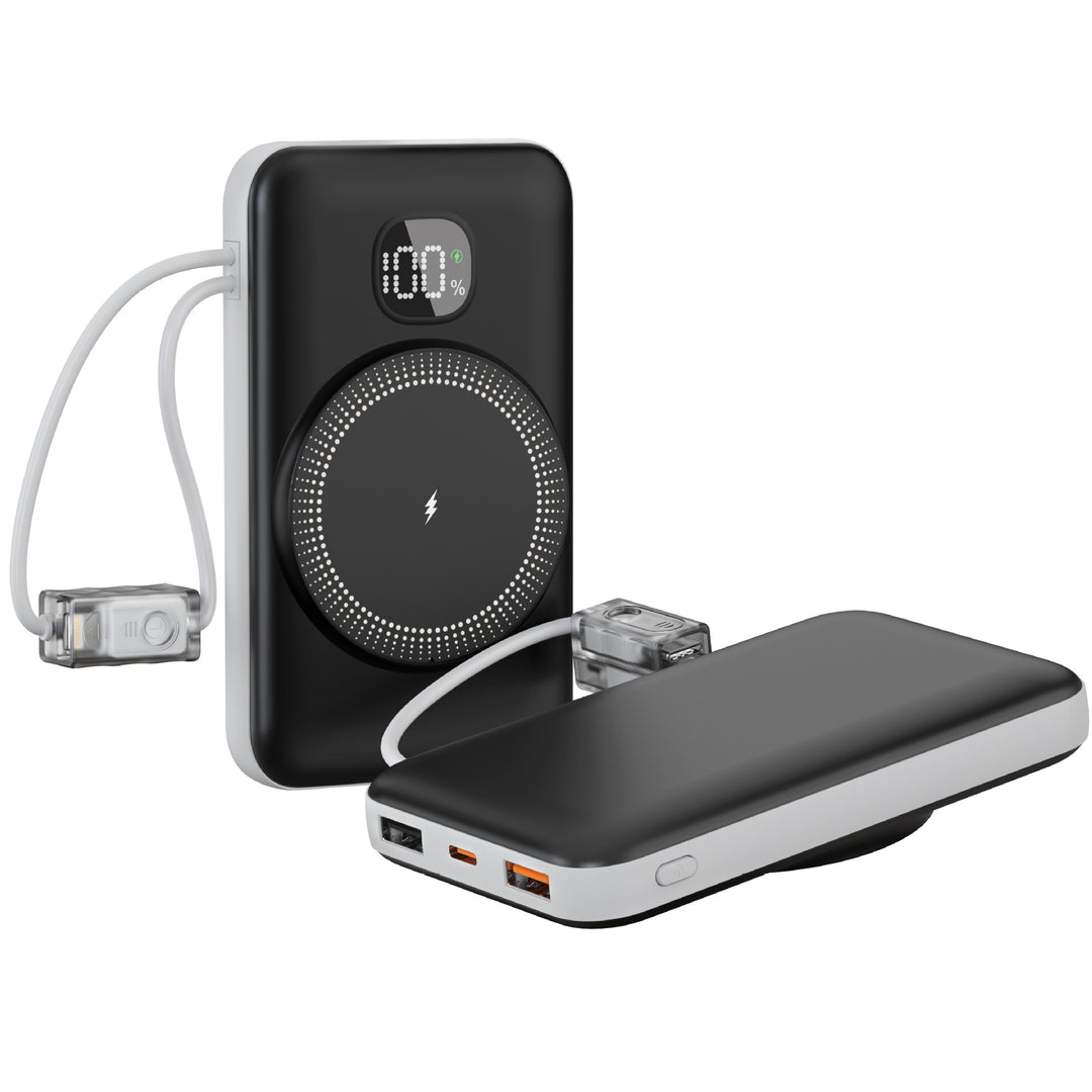 Portable power bank with integrated inductive fast charging function and LED charging status indicator Stornfield