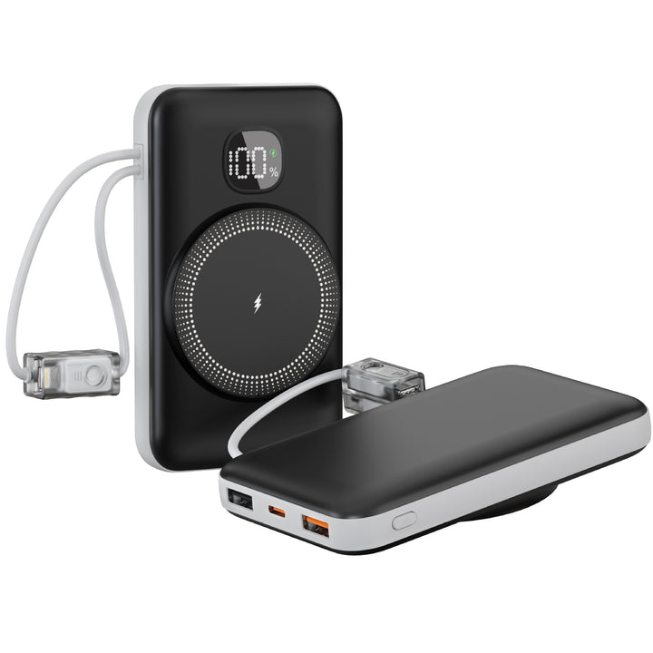 Portable power bank with integrated inductive fast charging function and LED charging status indicator Stornfield