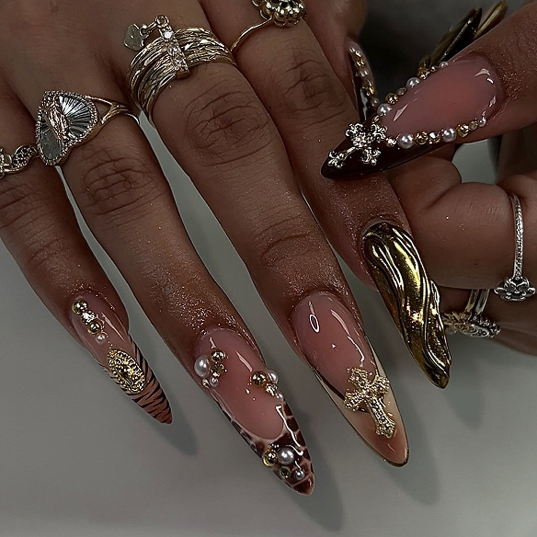 Artful acrylic nails with glitter and rhinestone decorations Stornfield