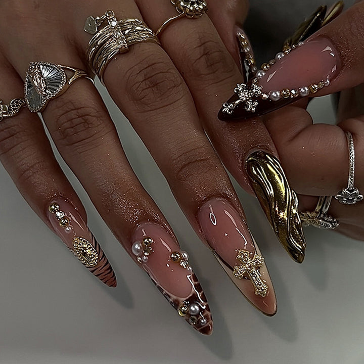 Artful acrylic nails with glitter and rhinestone decorations Stornfield