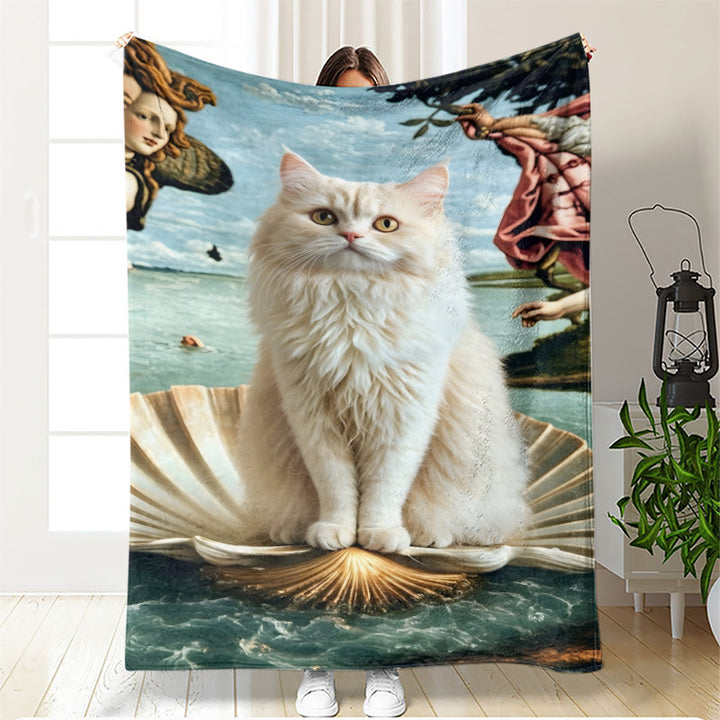 Artistic Cat-Themed Fleece Blanket