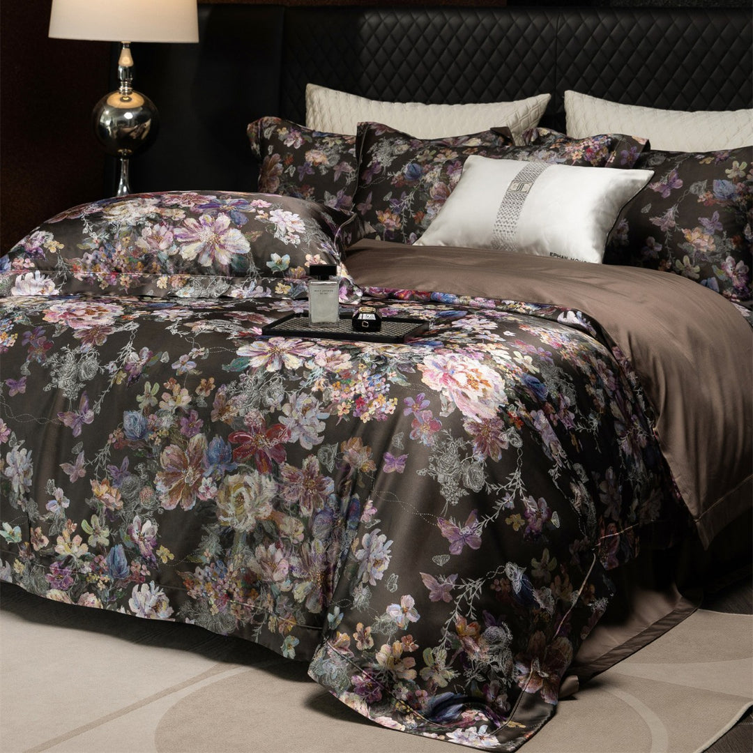 Premium Floral-Print Sateen Duvet Cover & Sham Set