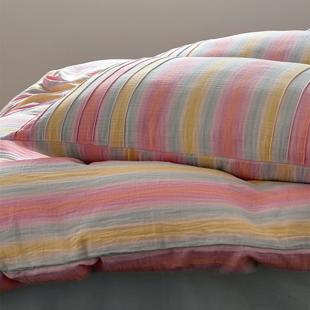 Pastel Striped Washed Cotton-Linen Duvet Cover Set with Matching Pillow Shams