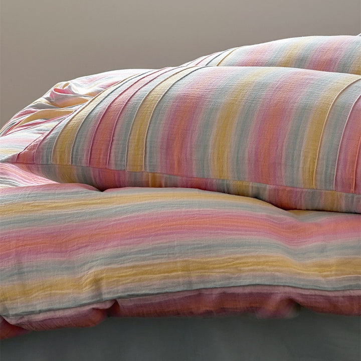 Pastel Striped Washed Cotton-Linen Duvet Cover Set with Matching Pillow Shams