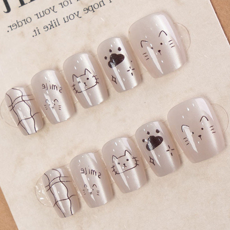 Whimsical Cat-Themed Press-On Nail Art Stornfield